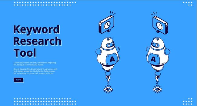 Keyword research tool isometric landing page.