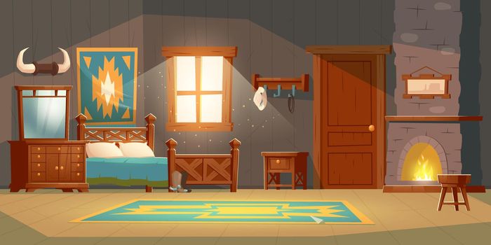 Cowboy bedroom interior in rustic house