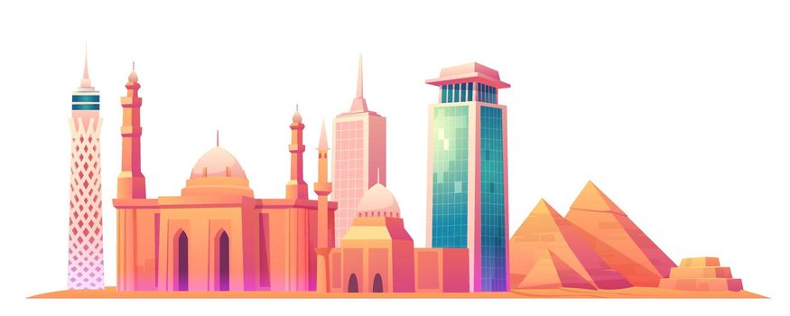 Cairo, Egypt skyline with world famous landmarks