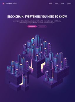 Blockchain technology smartcity isometric banner