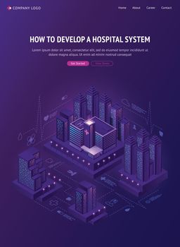 Smart city hospital system isometric web banner