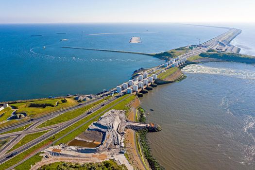 Aerial from sluices at Kronwerderzand at the Afsluitdijk in the Netherland