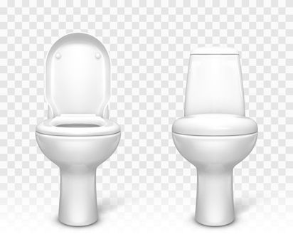 Toilet with seat set. White ceramic lavatory bowl