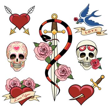 Various Heart Skull and Dagger Tattoo Graphics
