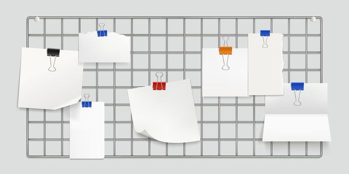 Memo grid board, wall organization with papers