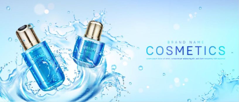 Cosmetic products in water splash