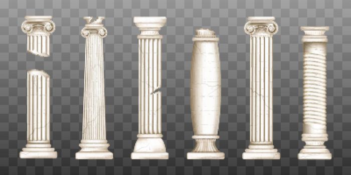 Ancient broken greek columns, baroque pillars