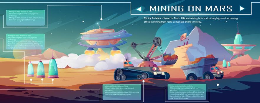 Vector infographic of space mining on Mars