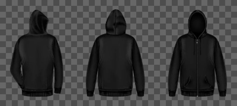 Black sweatshirt with zipper front and back view