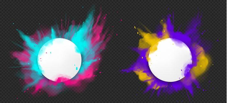Vector paint powder explotion with round banner