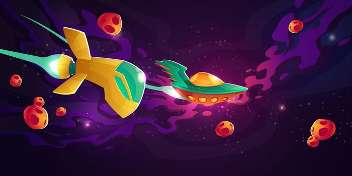 Spaceships race in outer space vector illustration
