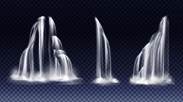 Set of waterfalls with cascade, splash and fog
