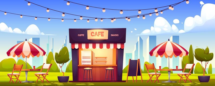 Outdoor cafe, summer booth in park, street food
