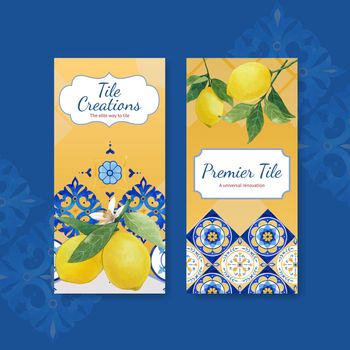 Flyer template with Italian tile concept design for brochure and leaflet watercolor vector illustration