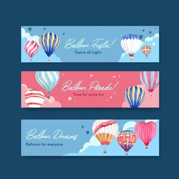 Banner template with balloon fiesta concept design for marketing and advertise watercolor vector illustration