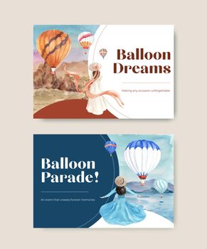 Facebook template with balloon fiesta concept design for digital marketing and social media watercolor vector illustration