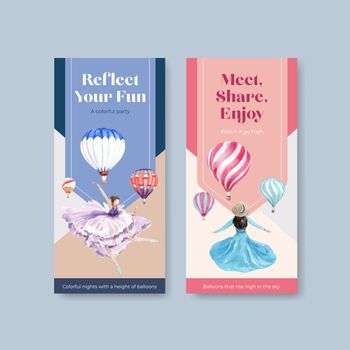 Flyer template with balloon fiesta concept design for brochure and leaflet watercolor vector illustration