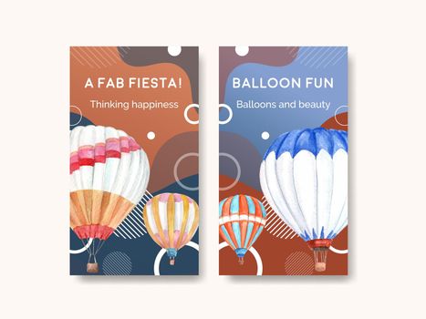 Instagram template with balloon fiesta concept design for online marketing and social media watercolor vector illustration