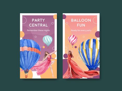 Instagram template with balloon fiesta concept design for online marketing and social media watercolor vector illustration