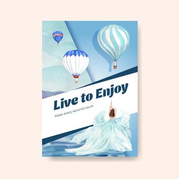 Poster template with balloon fiesta concept design for advertise and brochure watercolor vector illustration
