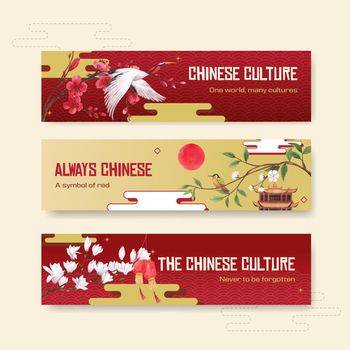 Banner template with Happy Chinese New Year concept design with advertise and marketing watercolor vector illustration