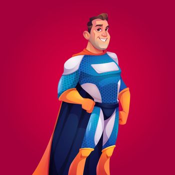Superhero in blue costume with cape