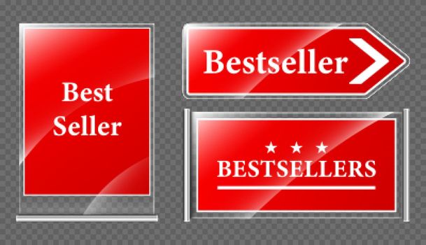 Best seller offer signboards and pointer icons set