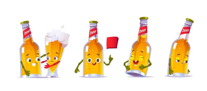 Cute beer bottle character with glass
