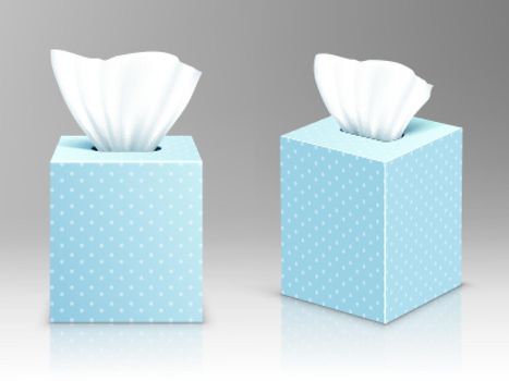 Paper napkin boxes open packages with tissue wipes