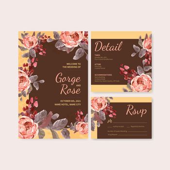 wedding card template with love blooming concept design watercolor vector illustration