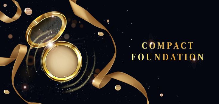Compact foundation, powder cosmetics open gold jar