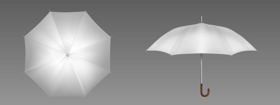 Realistic white umbrella front and top view