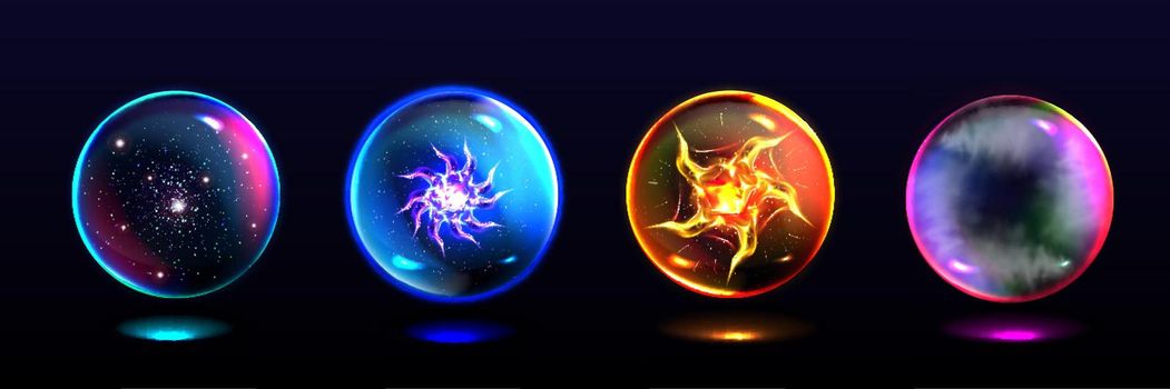 Magic spheres, glowing crystal balls