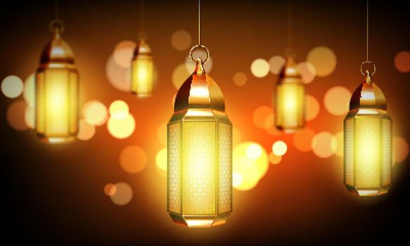 Arabic lamps, gold arab lanterns with ornament