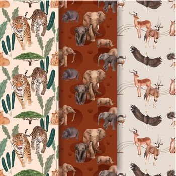 Pattern seamless with savannah wildlife concept watercolor illustration