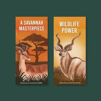 Flyer template with savannah wildlife concept design watercolor illustration
