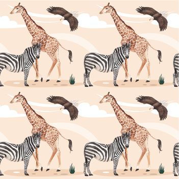 Pattern seamless with savannah wildlife concept design watercolor illustration