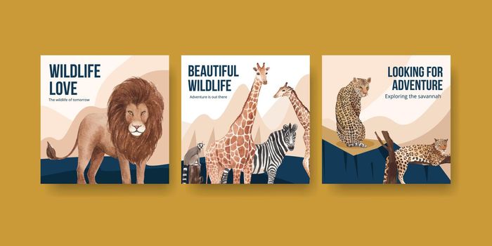 Advertise template with savannah wildlife concept design watercolor illustration