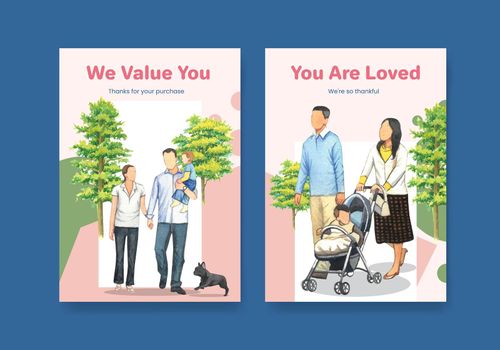 Card template with International Day of Families concept design watercolor illustration