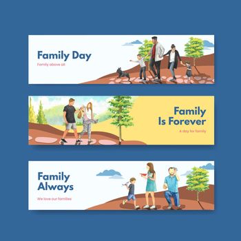 Banner template with International Day of Families concept design watercolor illustration