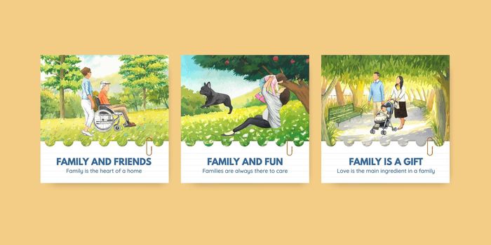Advertise template with International Day of Families concept design watercolor illustration