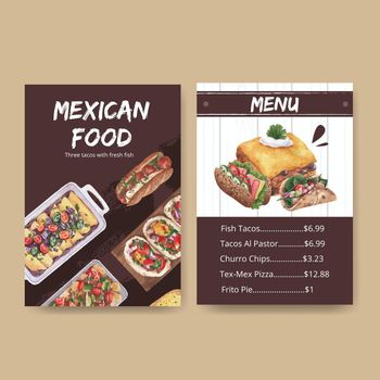 Menu template with Mexican food concept design watercolor illustration
