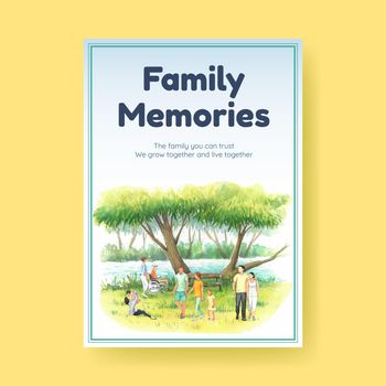 Poster template with International Day of Families concept design watercolor illustration