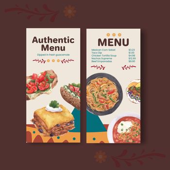Menu template with Mexican food concept design watercolor illustration