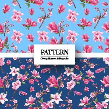 Pattern with blossom bird concept design watercolor illustration