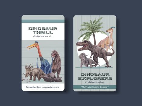 Instagram template with dinosaur concept,watercolor style