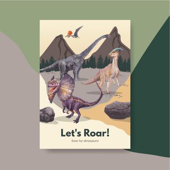Poster template with dinosaur concept,watercolor style