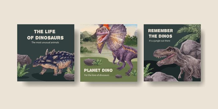 Banner template with dinosaur concept,watercolor style