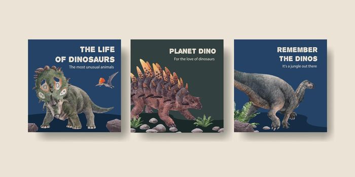 Banner template with dinosaur concept,watercolor style