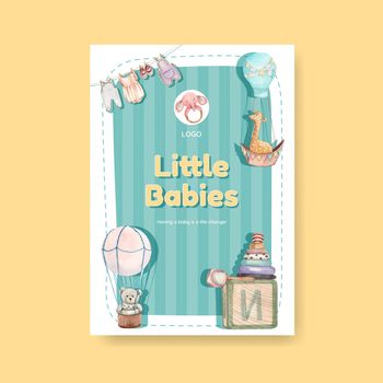 Poster template with hello baby concept ,watercolor style